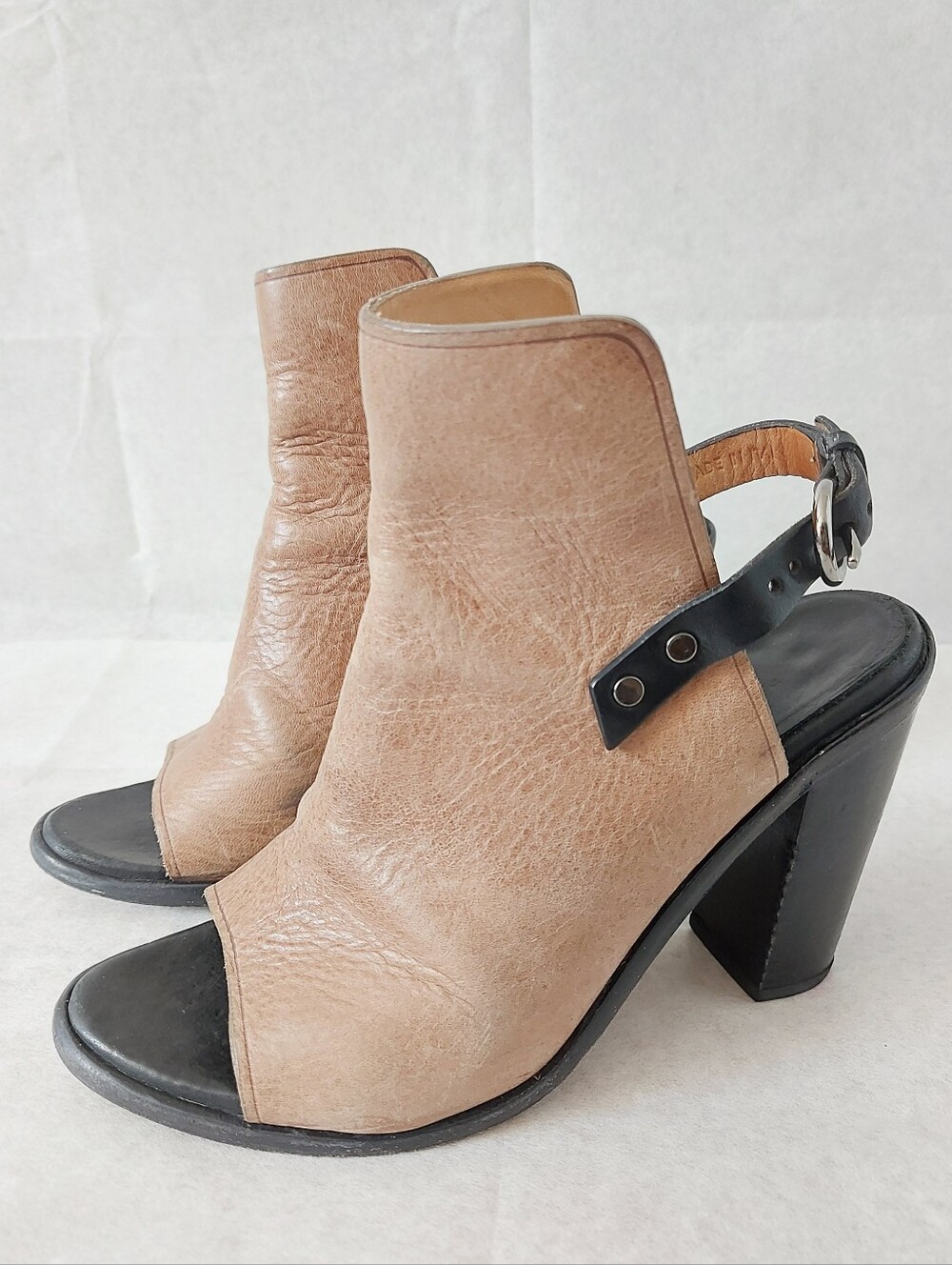 Rag & Bone Wyatt Peep-toe Slingback Heel Sandals 37 EU Tan Leather Comfy Buckle